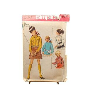 Vintage Simplicity 8307 Sewing Pattern Girls Size 12 Shirt Skirt Scarf Ensemble